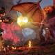 Tiny Tina shooting a gun at a very big dragon thing, in Tiny Tina’s Assault on Dragon Keep.